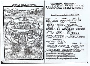 Mapa de la Isla de Utopía y su alfabeto de English School